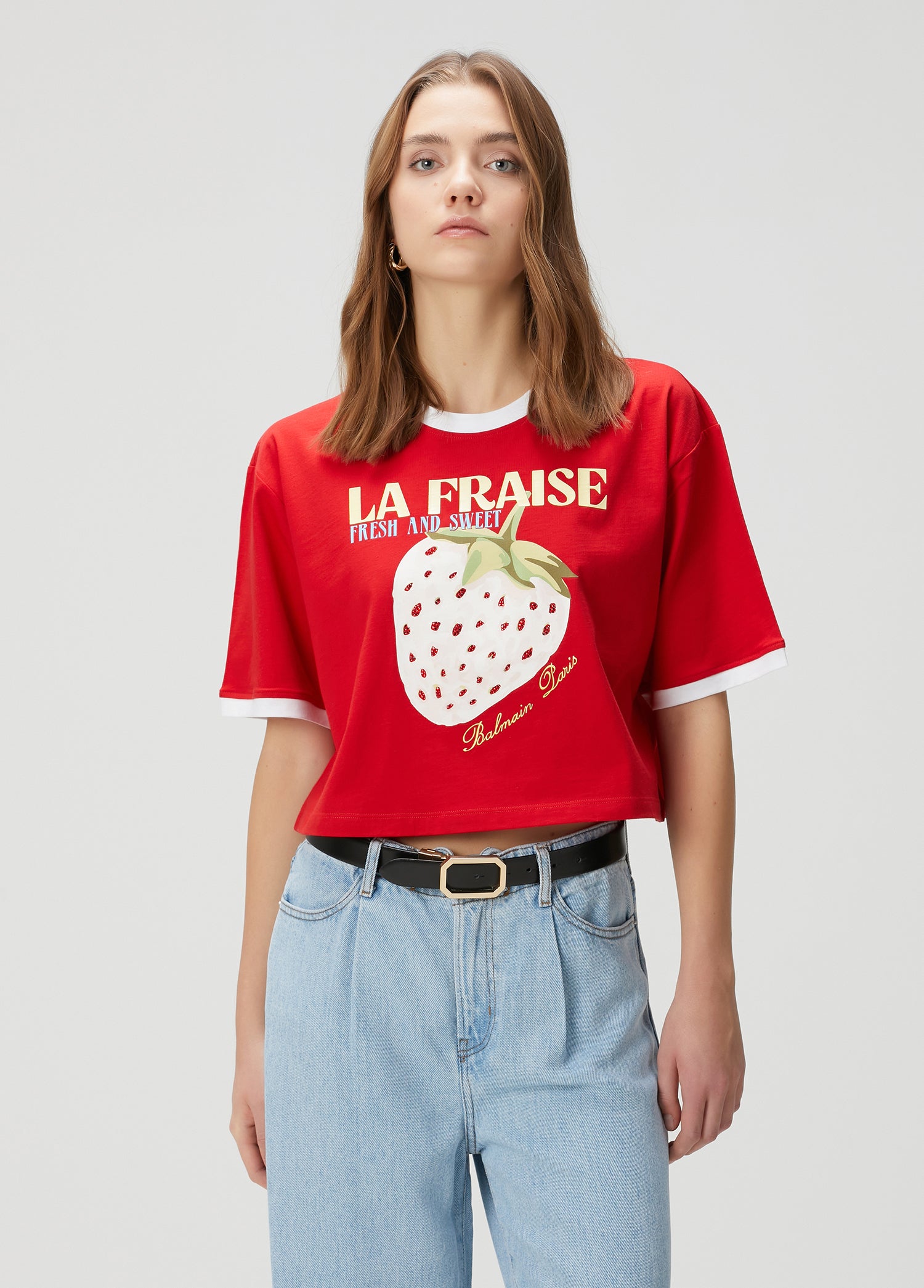 BALMAIN PRINT CROP T-SHIRT - BEYMEN