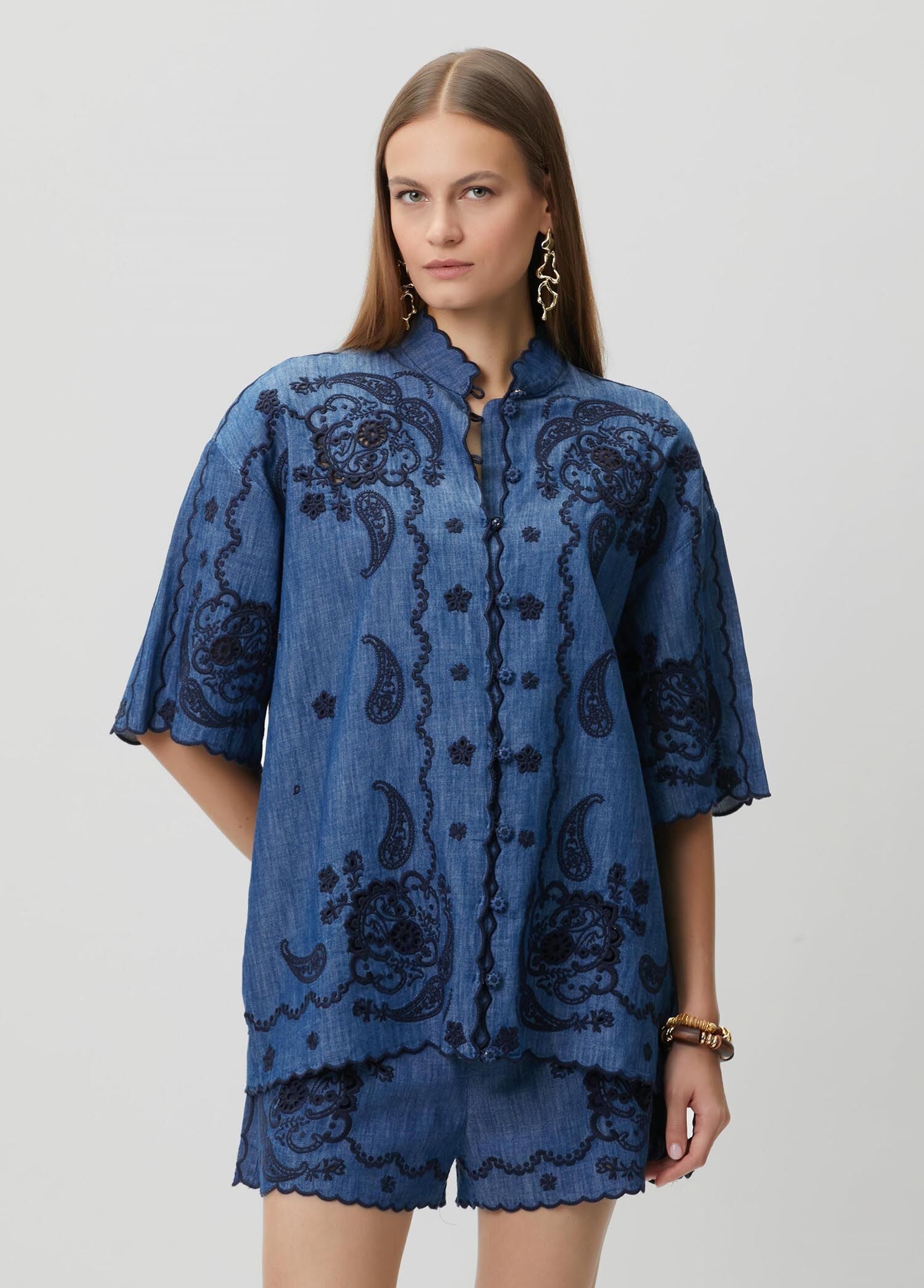ZIMMERMAN ASTER EMBROIDERED DENIM SHIRT - BEYMEN