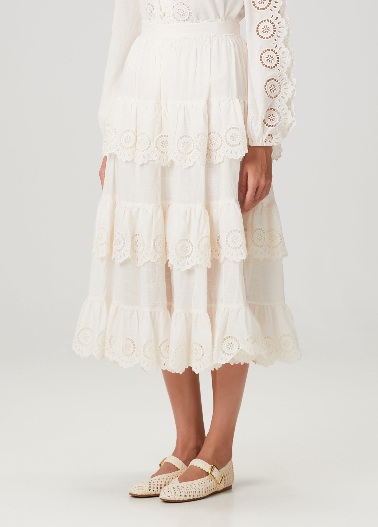 ZIMMERMAN LUCKY EMBROIDERED MIDI SKIRT - BEYMEN