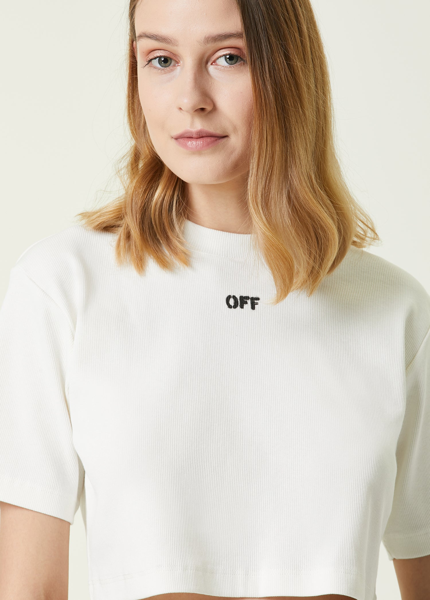 OFF-WHITE OFF STAMP RIBBED CROPPED TEE - BEYMEN