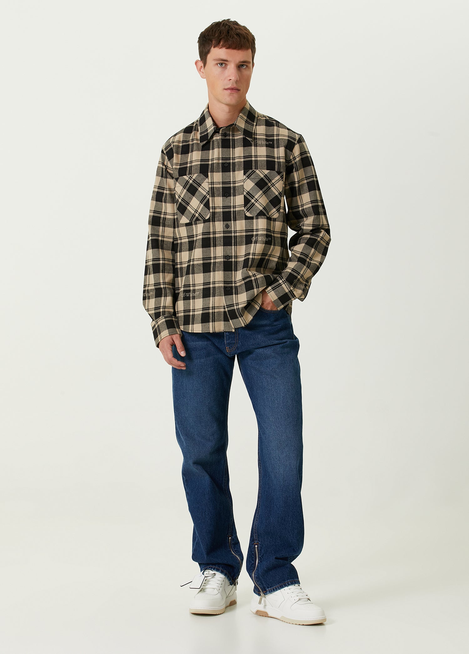 OFF-WHITE CHECK FLANN SHIRT BEIGE