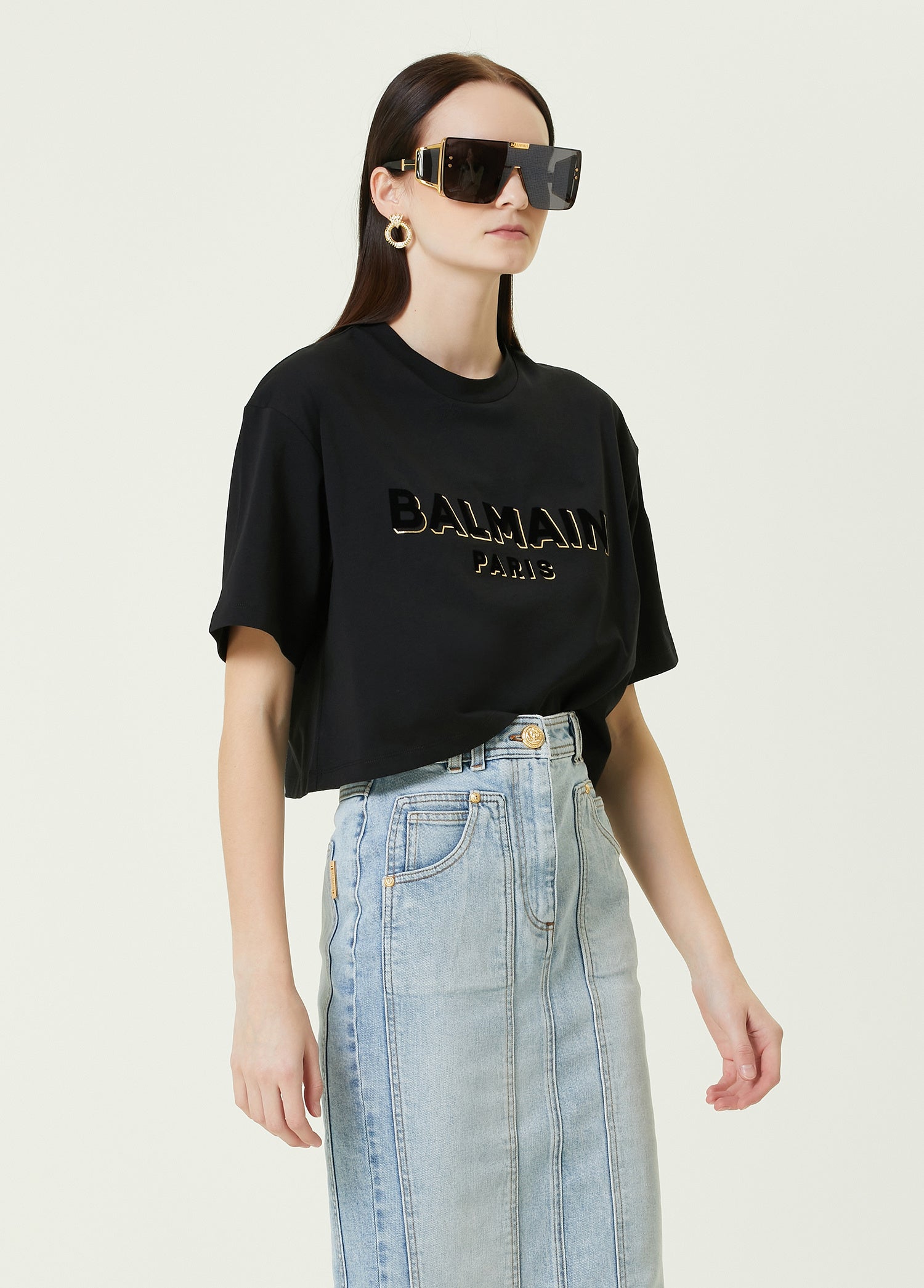 BALMAIN LOGO CROP T-SHIRT - BEYMEN