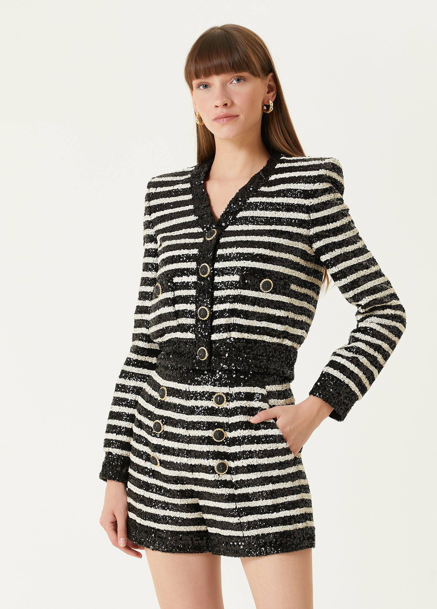 BALMAIN PKT GLITTERED STRIPE JACKET - BEYMEN