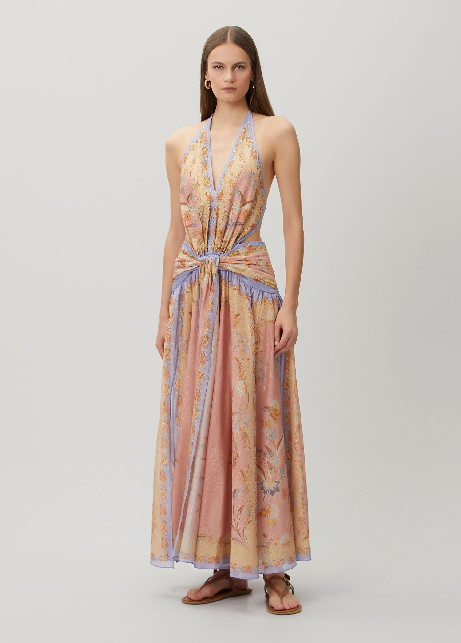 ZIMMERMAN INDRA PLUNGE HALTER MAXI DRESS - BEYMEN
