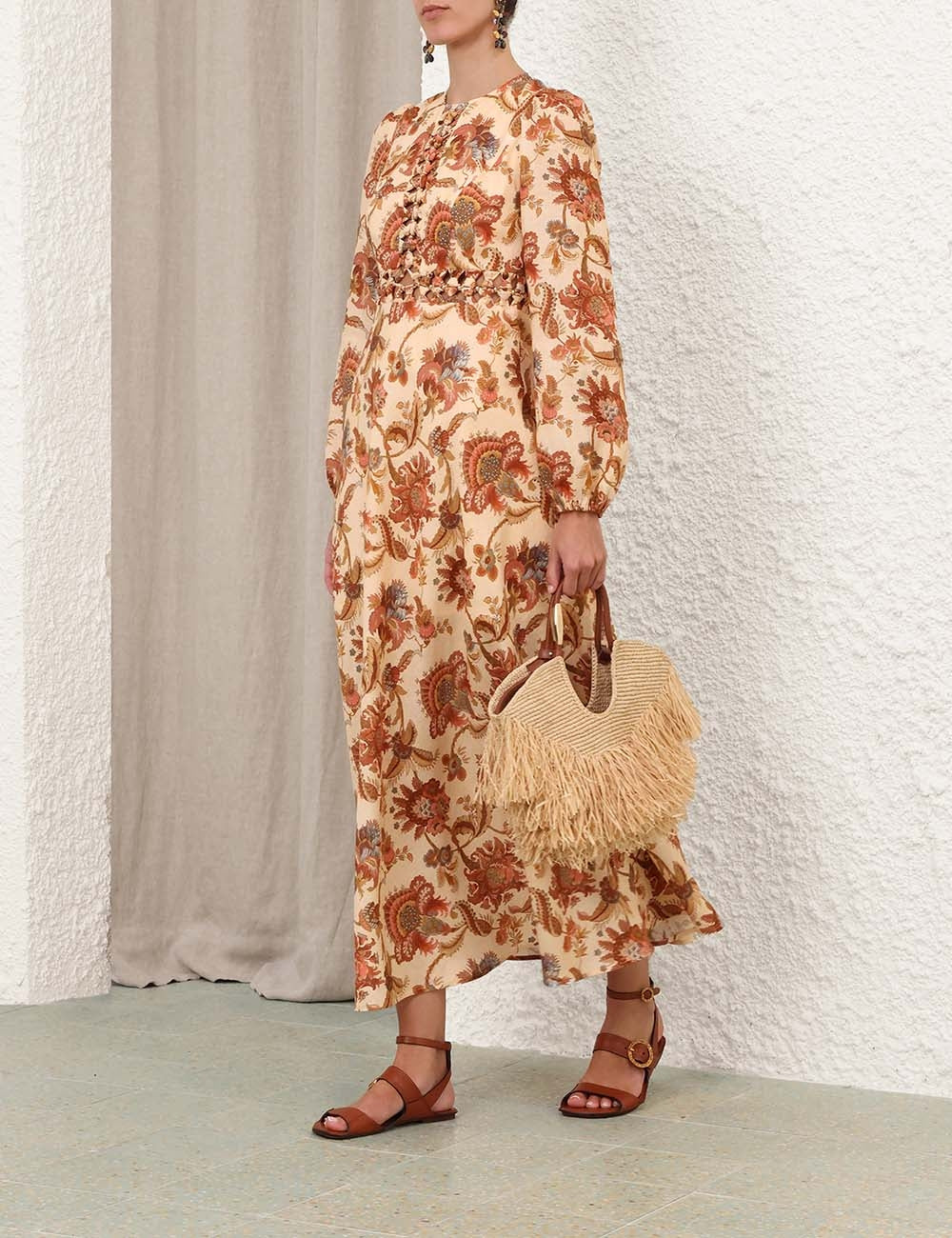 ZIMMERMAN ASTER LONG SLEEVE MIDI DRESS - BEYMEN