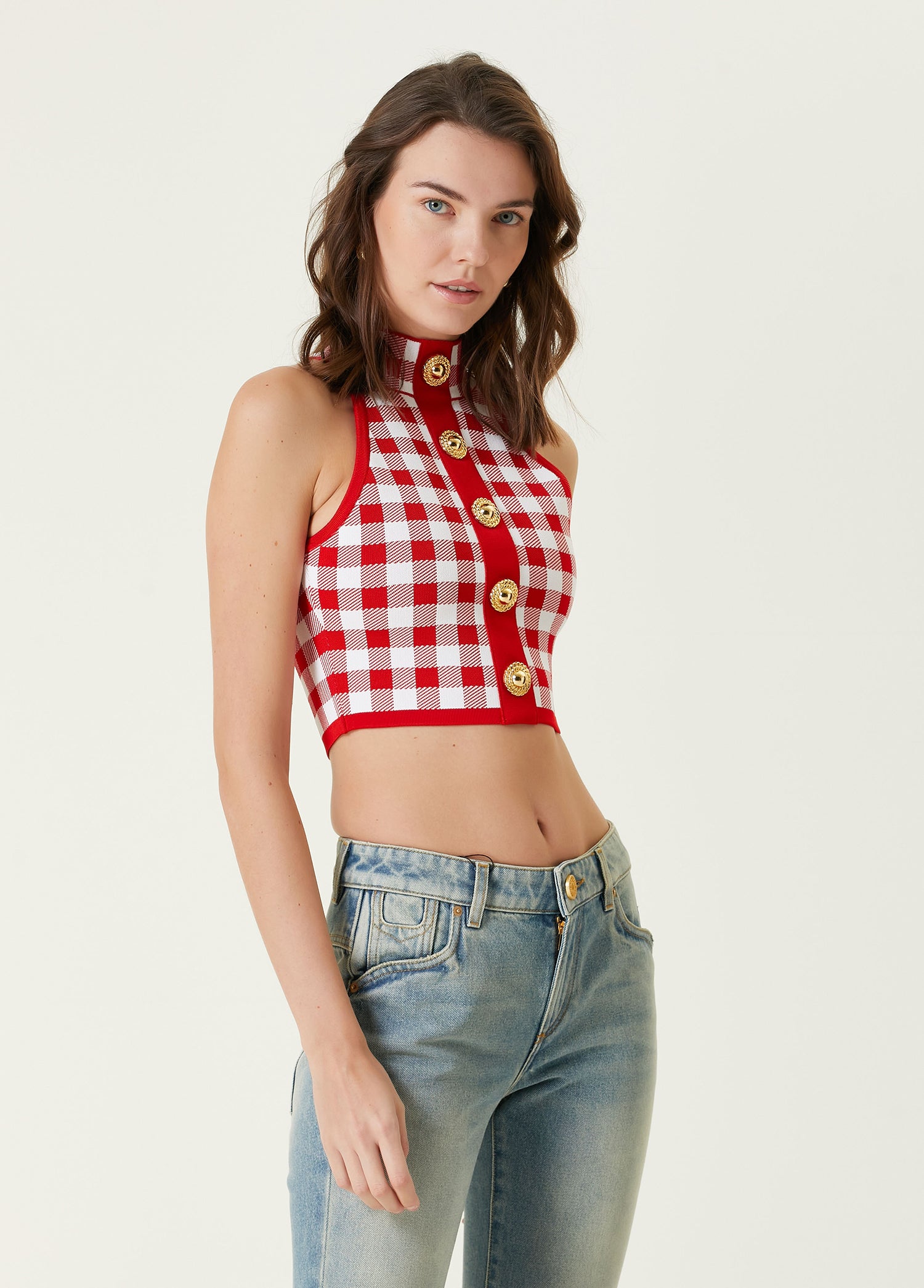 BALMAIN KNIT CROPPED TOP - BEYMEN