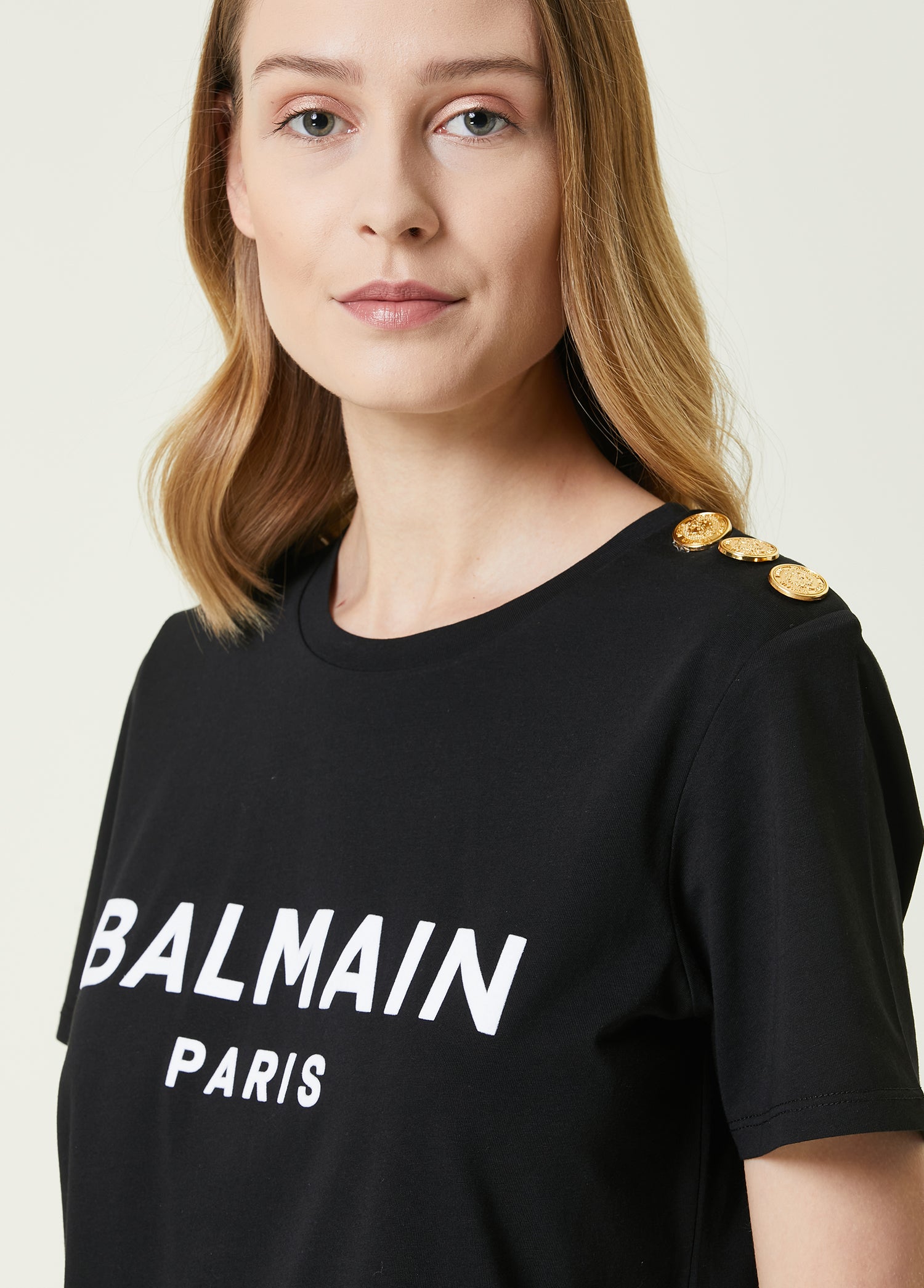 BALMAIN 3 BTN FLOCKED T-SHIRT - BEYMEN
