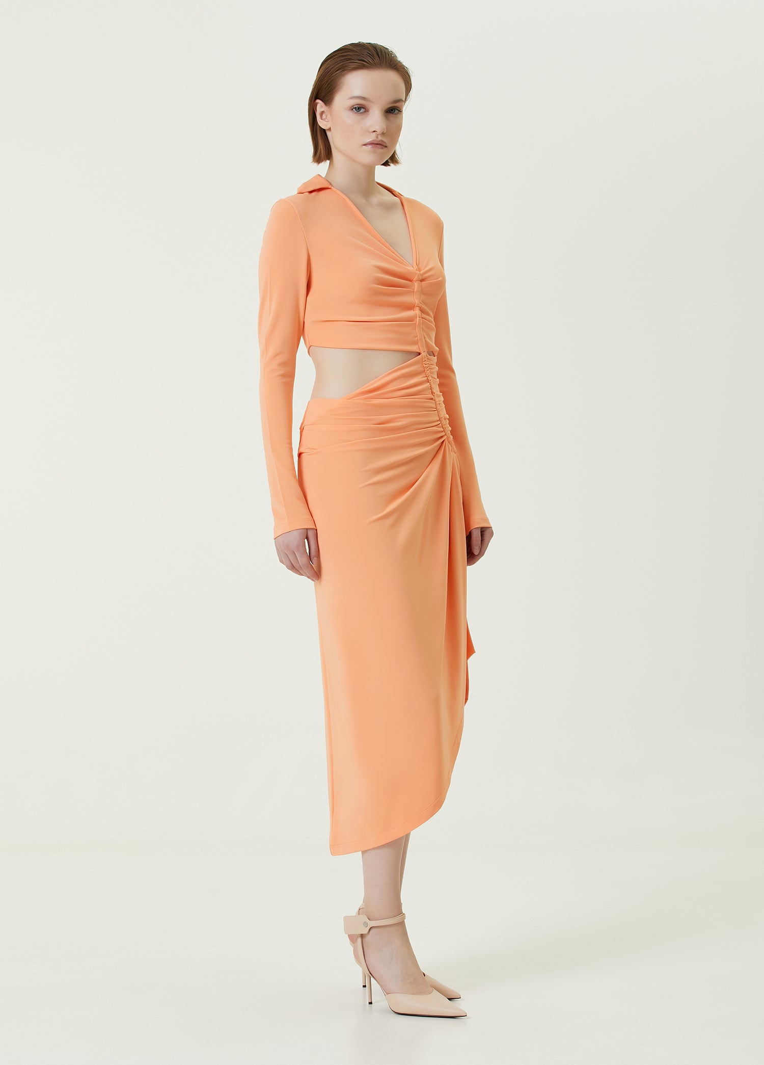 OFF-WHITE VI-CREPE DRAPED MIDI DRESS - BEYMEN