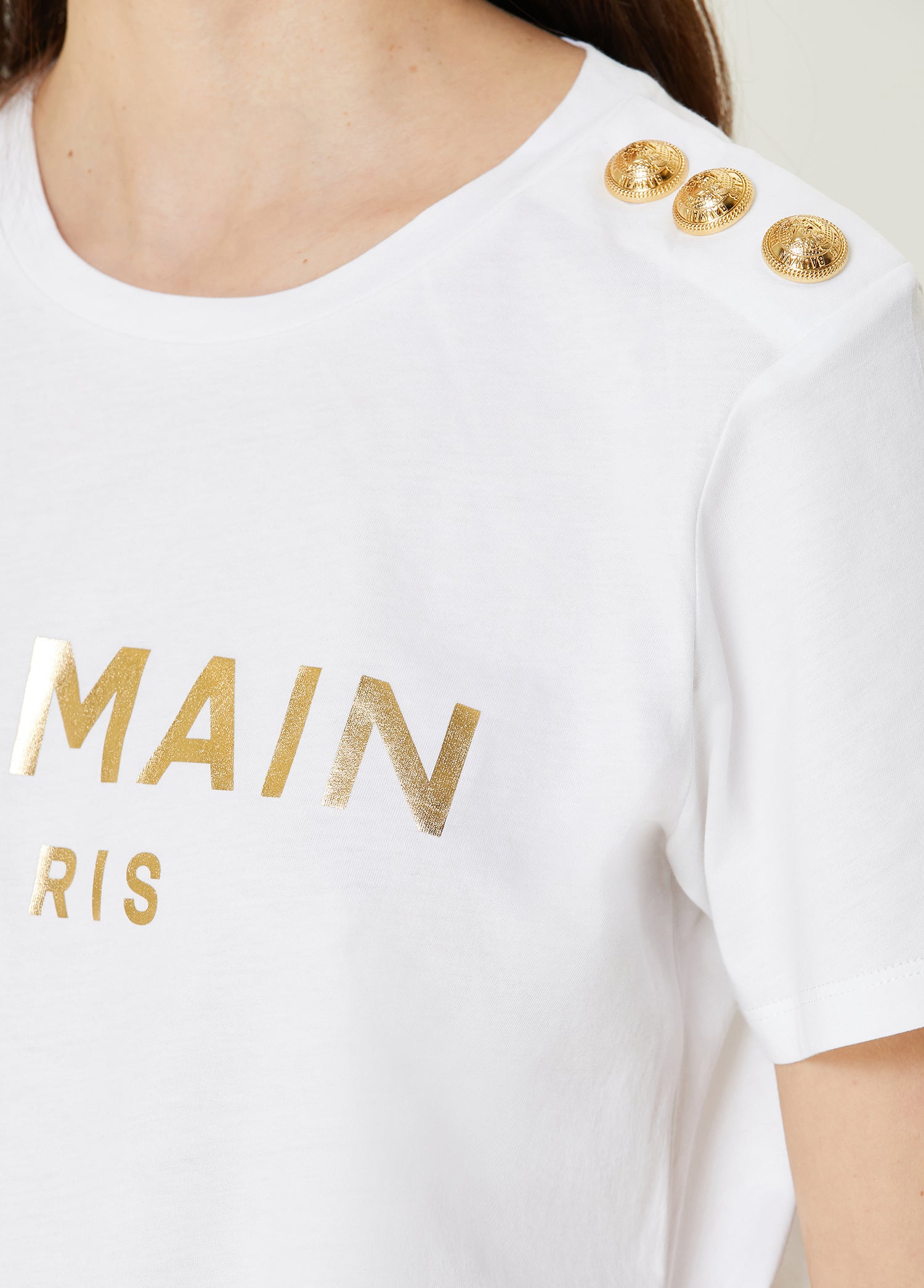 BALMAIN SS 3 BTN METALLIC T-SHIRT - BEYMEN