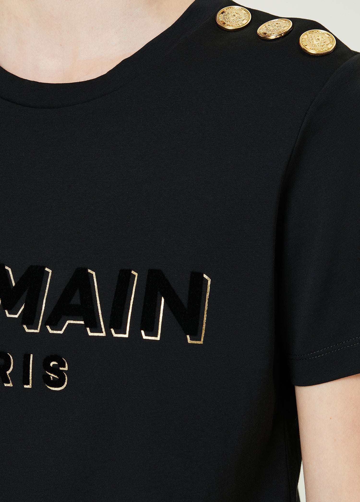 BALMAIN 3 BTN LOGO FLOCK T-SHIRT - BEYMEN
