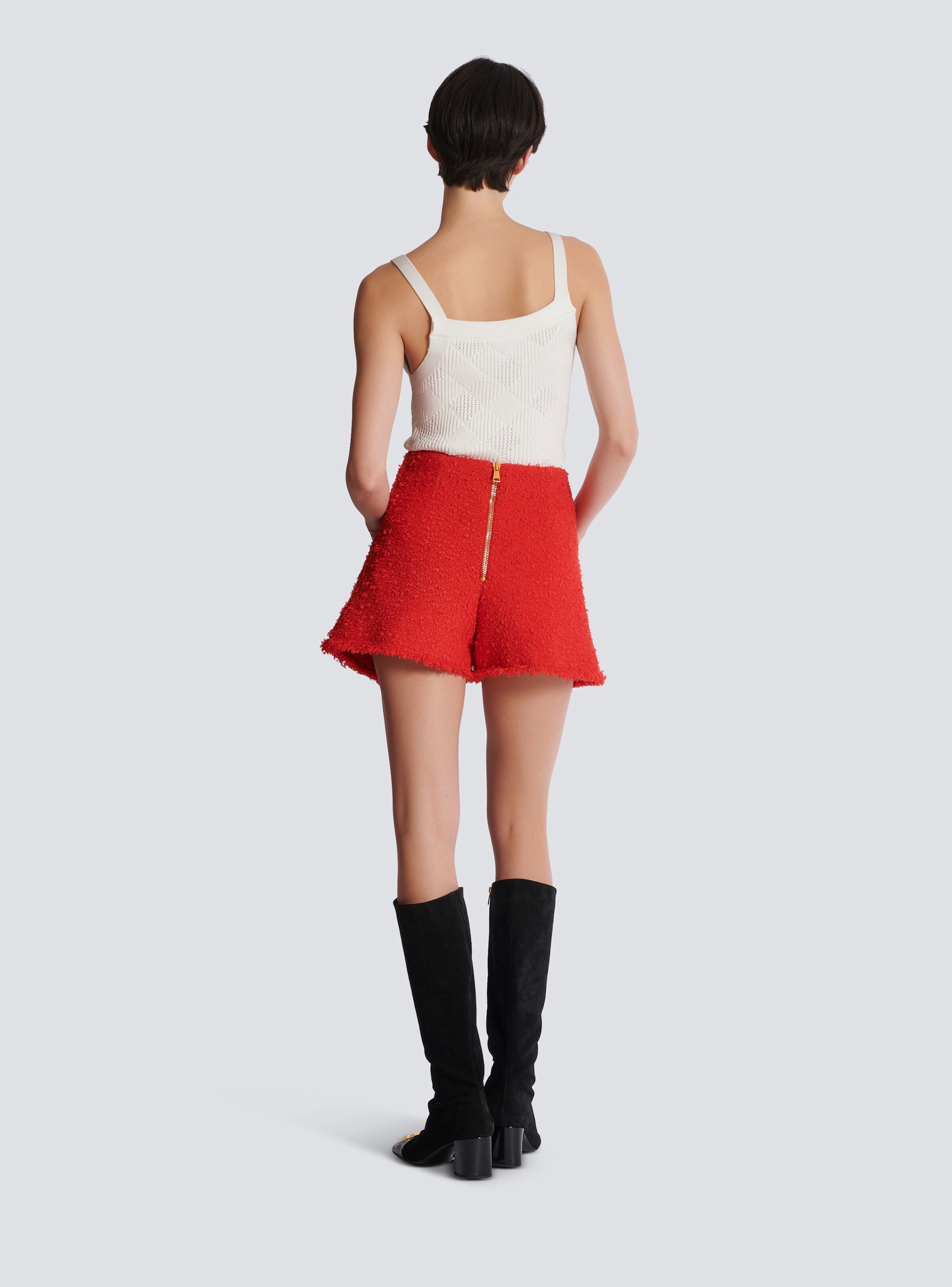 BALMAIN BELTED TWEED SHORTS - BEYMEN