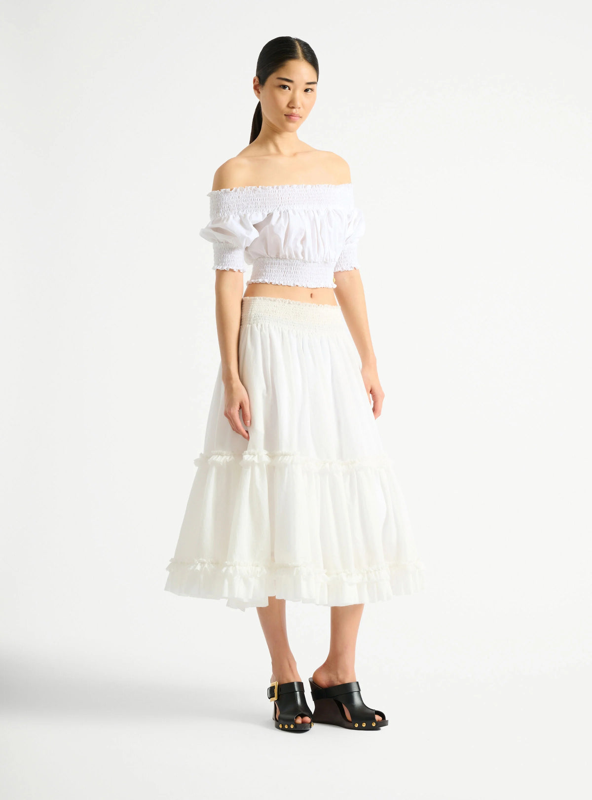 BALMAIN OPEN SHOULDER POPLIN CROPPED T - BEYMEN