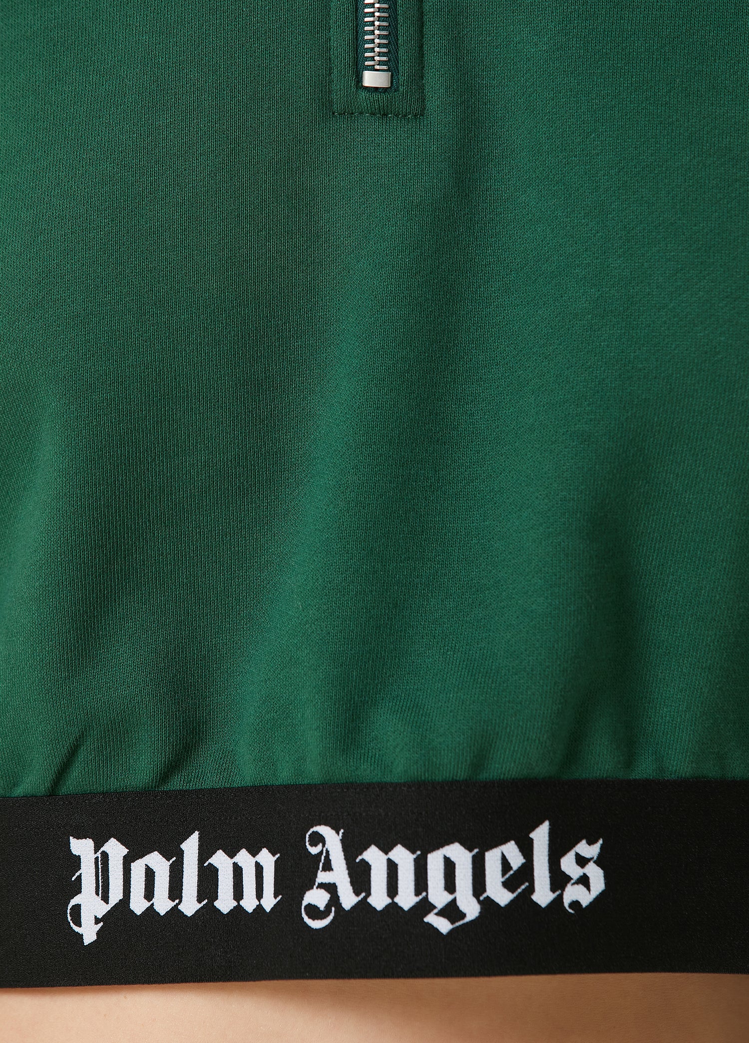 PALM ANGELS LOGO TAPE ZIPPED HOODY FOREST - BEYMEN