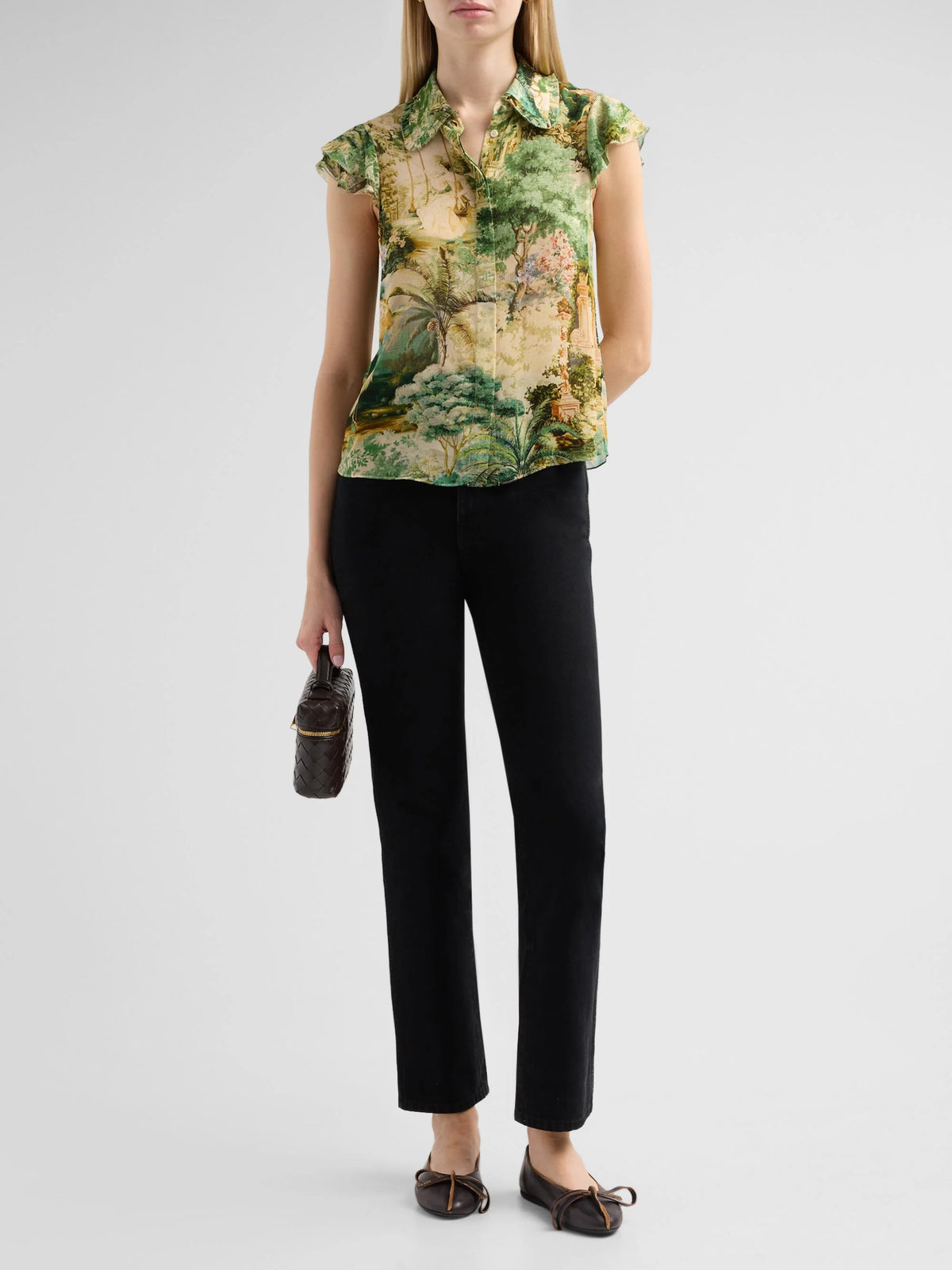 ALICE + OLIVIA MARTEL FLUTTER SLV BLOUSE - BEYMEN