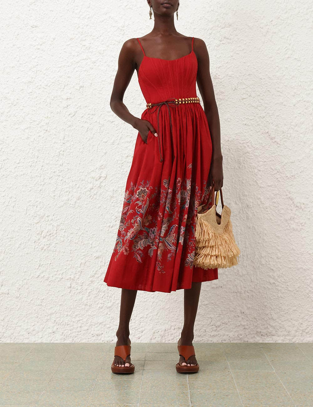 ZIMMERMAN RHIANNON CORSET MIDI DRESS - BEYMEN