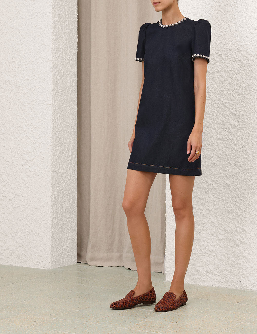 ZIMMERMAN EMBELLISHED DENIM DRESS