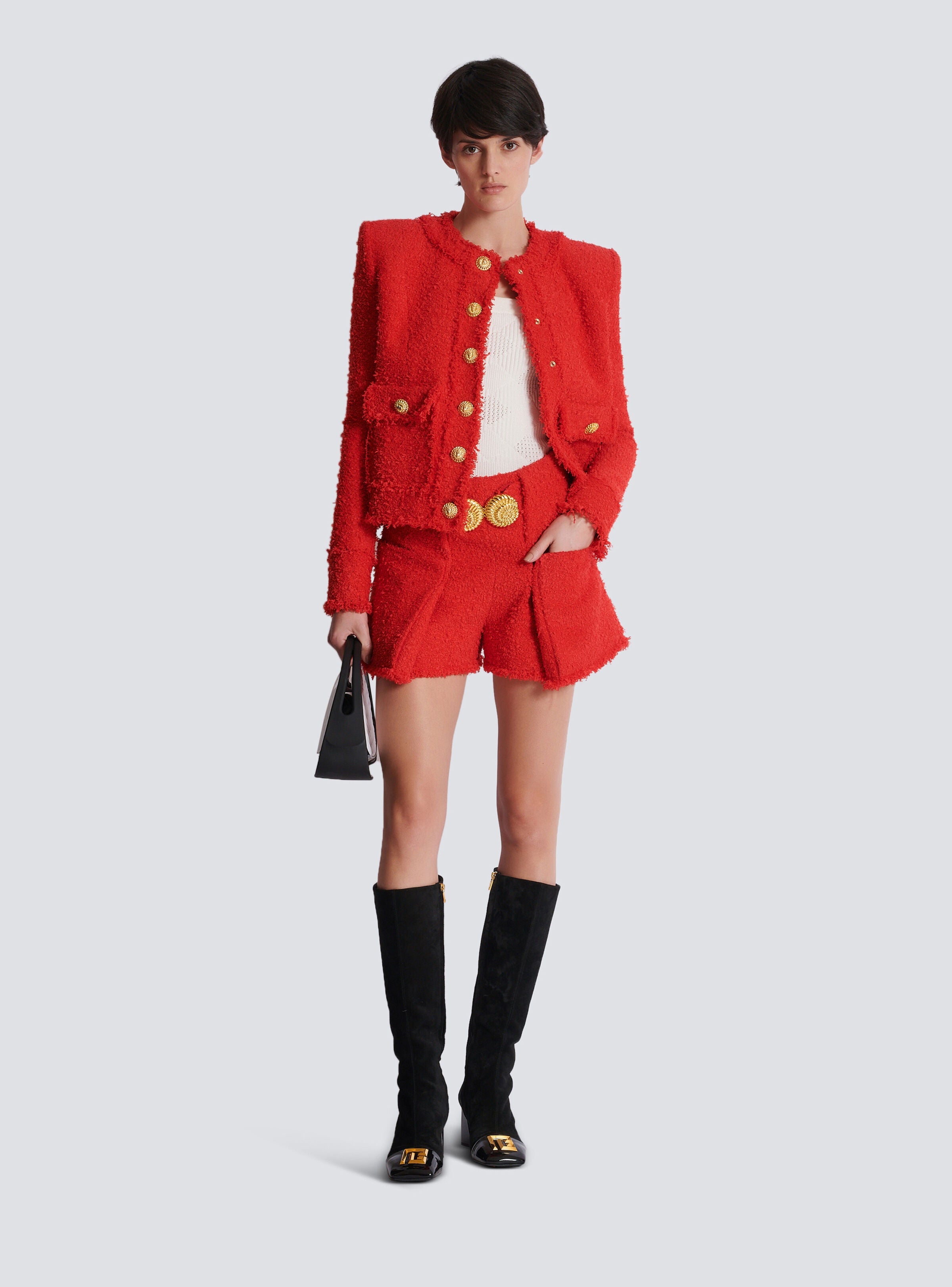 BALMAIN BELTED TWEED SHORTS - BEYMEN