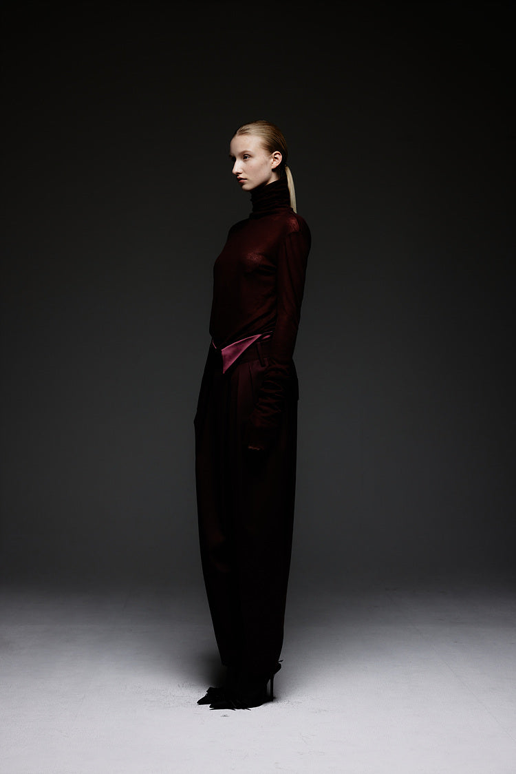 GAZE DE LIN SATIN WAIST-CONTRAST WOOL PANT - BEYMEN