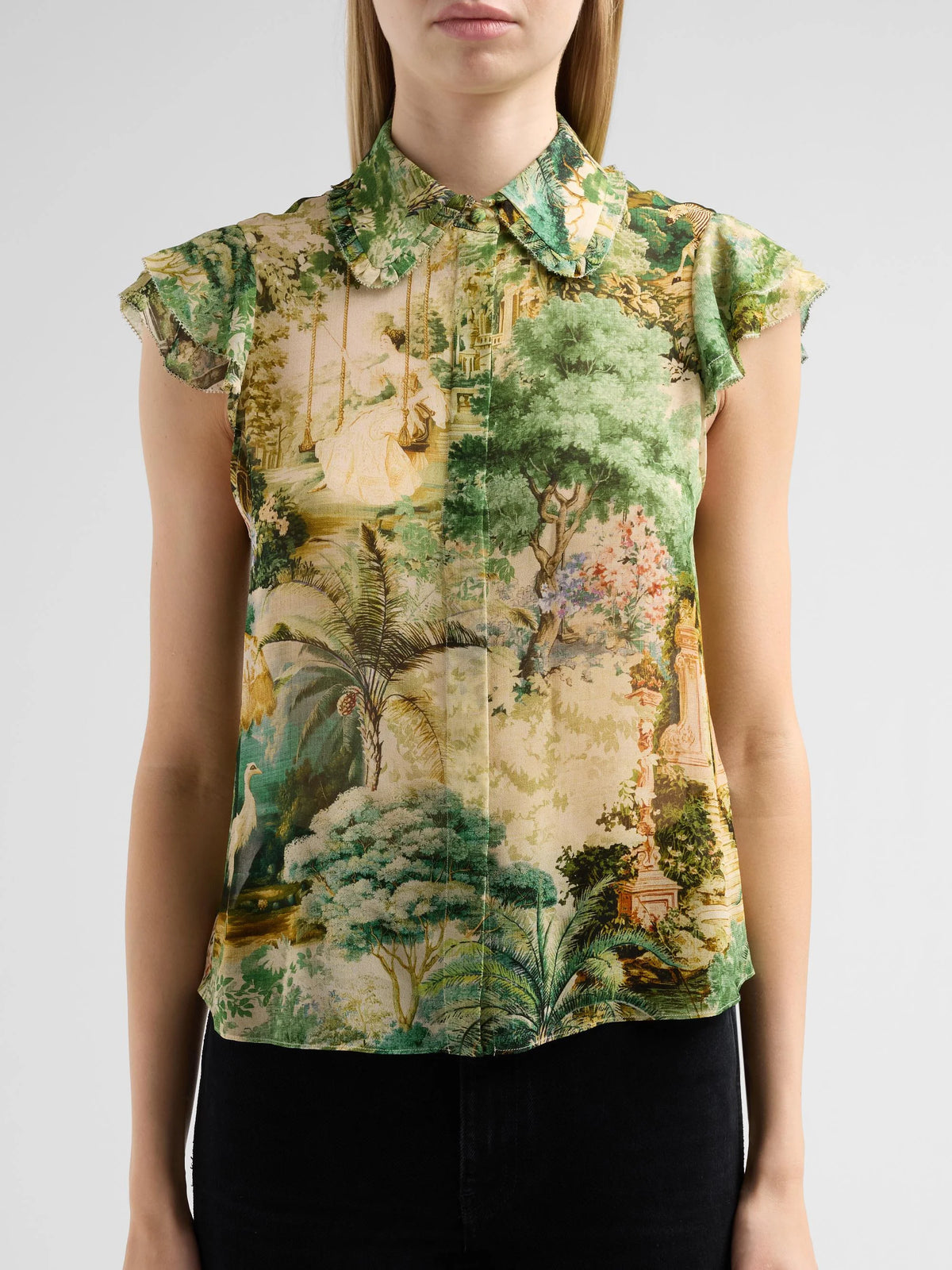 ALICE + OLIVIA MARTEL FLUTTER SLV BLOUSE - BEYMEN