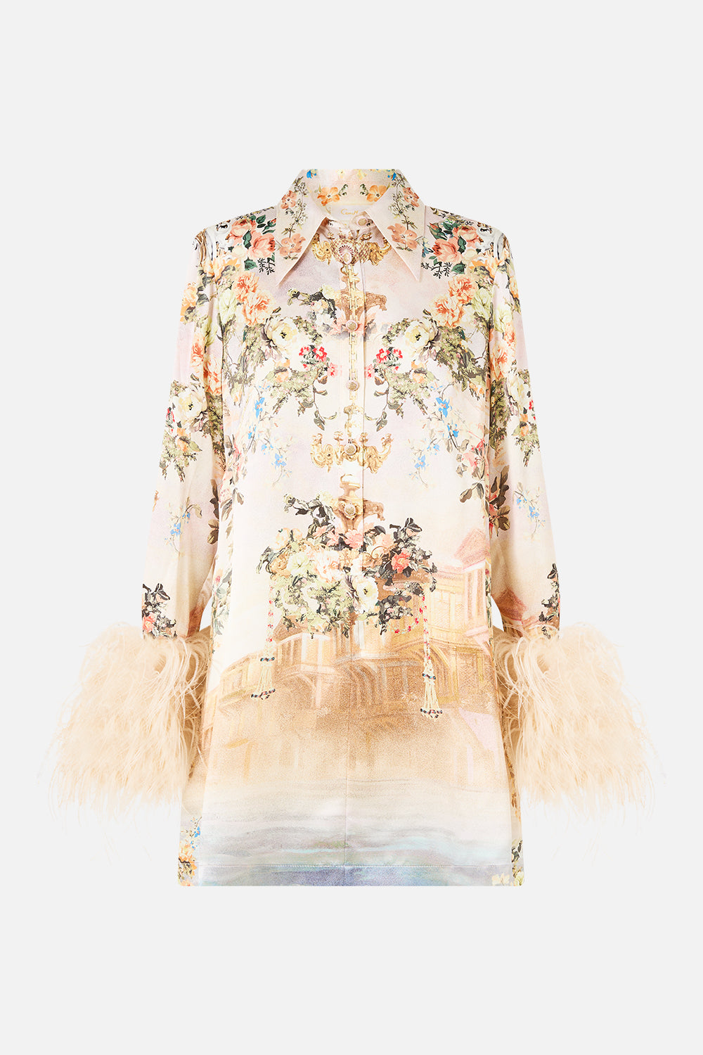 CAMILLA MINI SHIRT DRESS WITH FEATHERS - BEYMEN