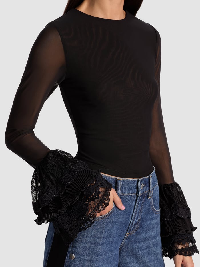 ALICE + OLIVIA TOP W RUFFLE CUFF - BEYMEN