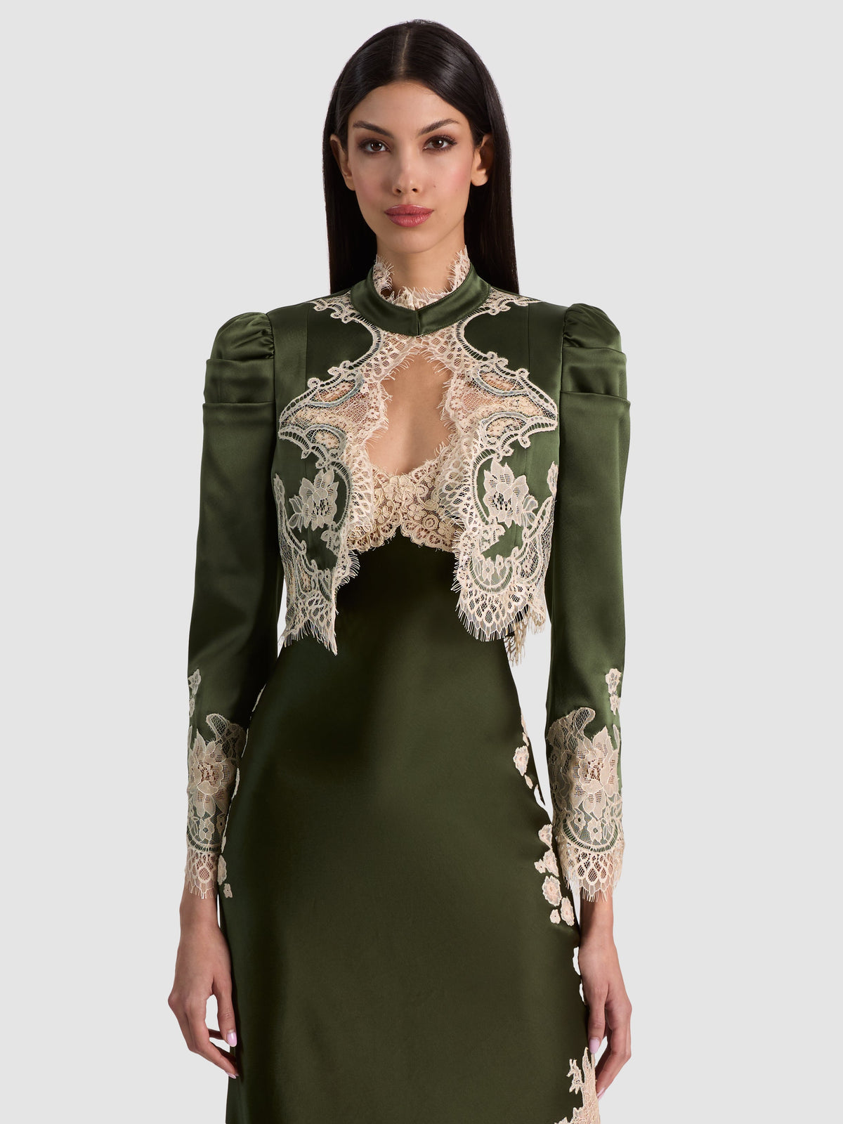 ALICE + OLIVIA LACE TRIM CROPPED JCKT - BEYMEN