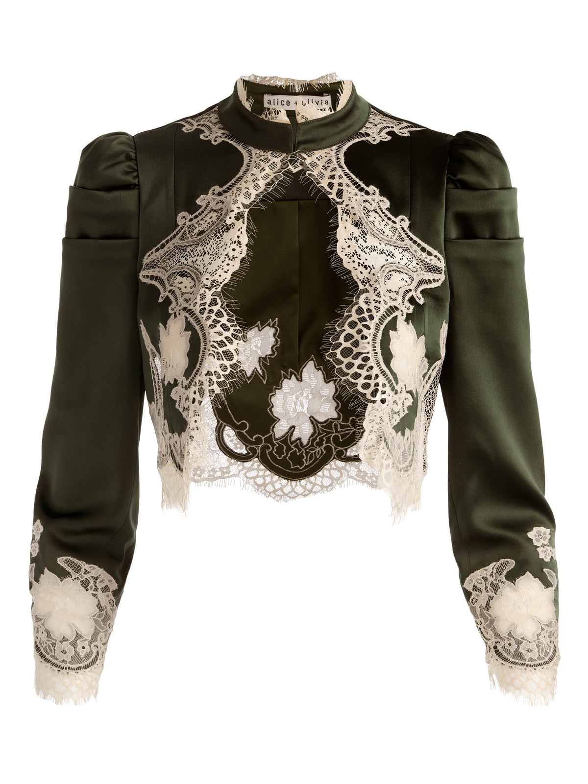 ALICE + OLIVIA LACE TRIM CROPPED JCKT - BEYMEN