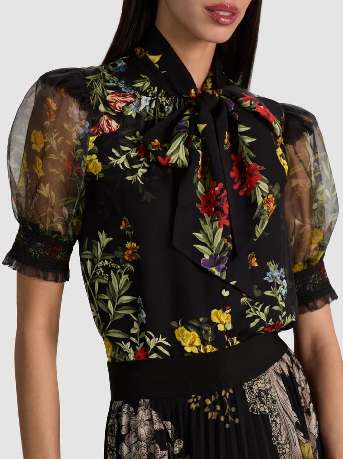 ALICE + OLIVIA TIE NK PUFF SLV BLOUSE - BEYMEN