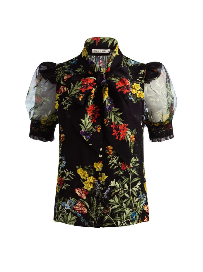 ALICE + OLIVIA TIE NK PUFF SLV BLOUSE - BEYMEN