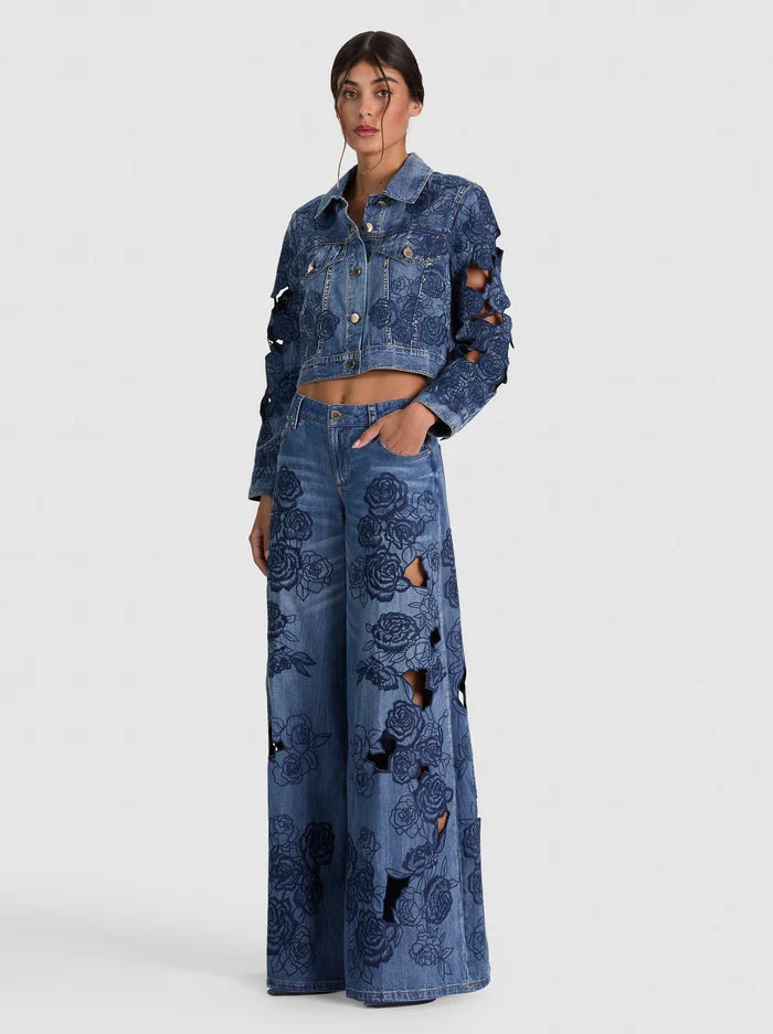 ALICE + OLIVIA EMBR DENIM JACKET - BEYMEN