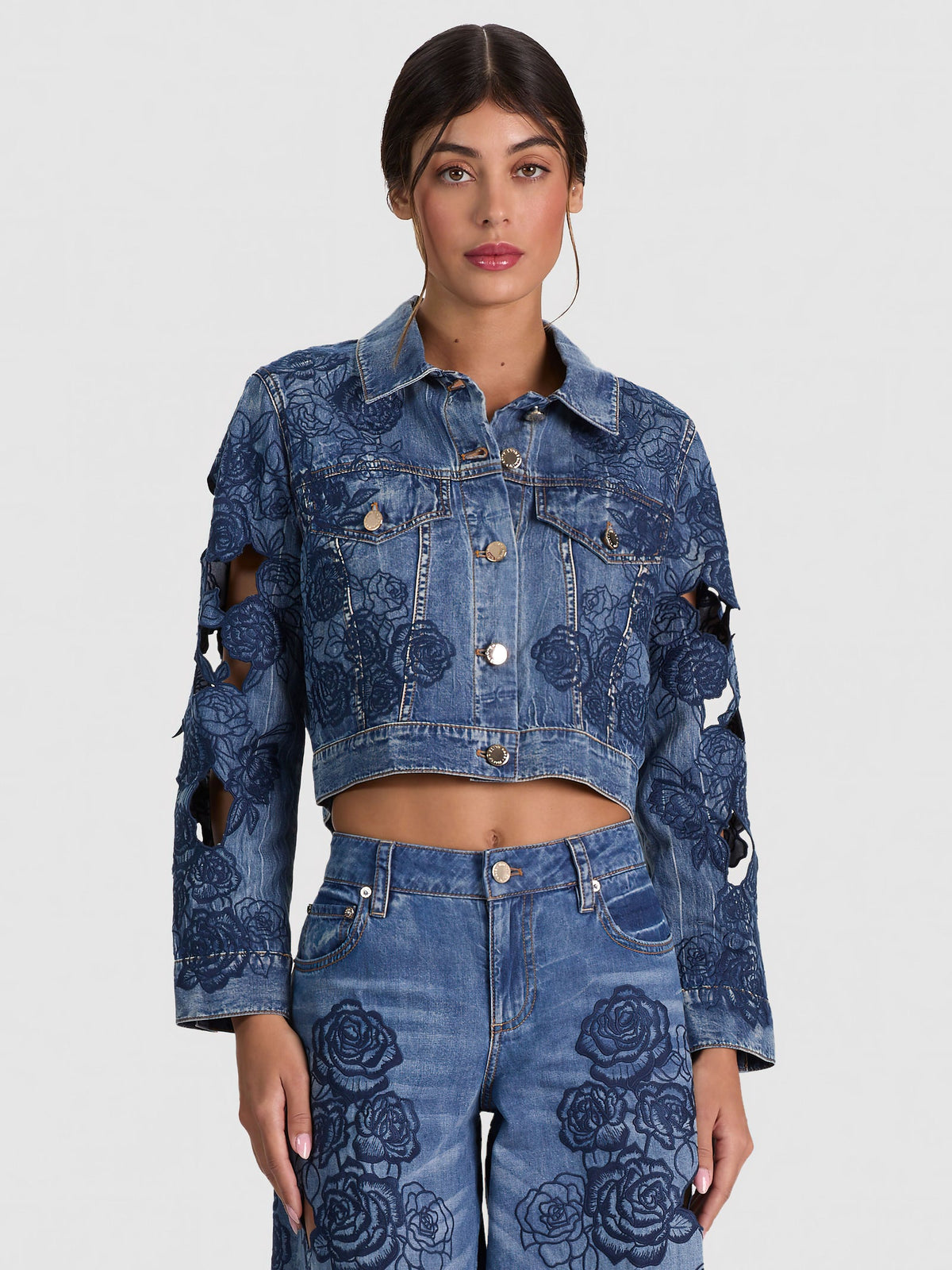 ALICE + OLIVIA EMBR DENIM JACKET