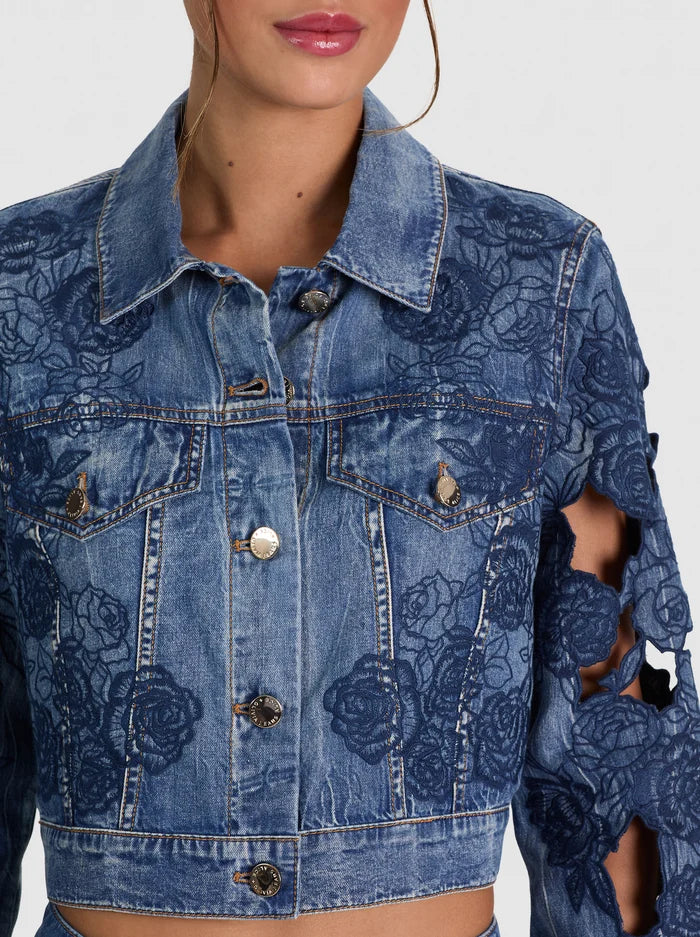 ALICE + OLIVIA EMBR DENIM JACKET