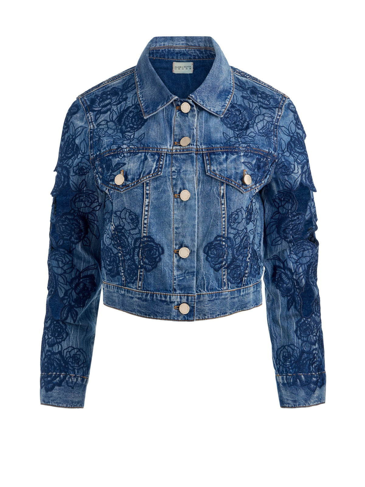 ALICE + OLIVIA EMBR DENIM JACKET