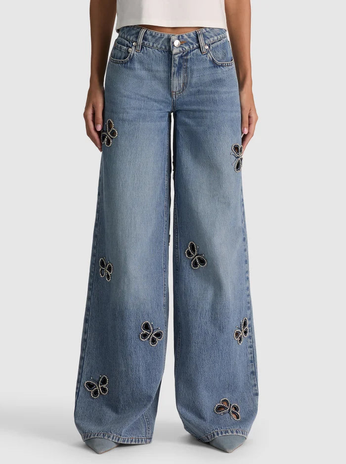 ALICE + OLIVIA EMBELL CUTOUT JEAN - BEYMEN