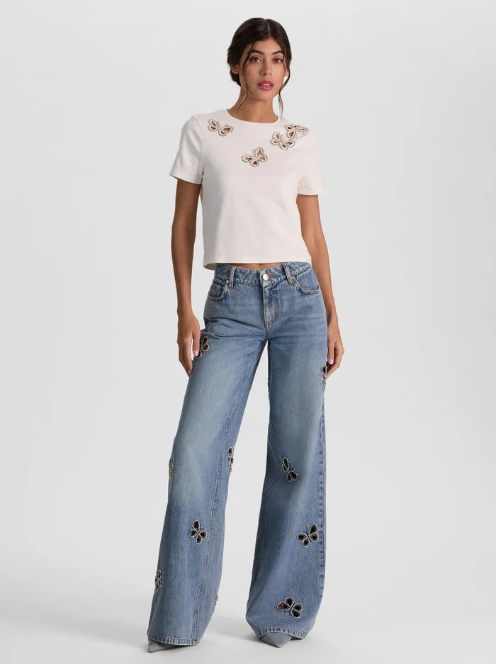 ALICE + OLIVIA EMBELL CUTOUT JEAN - BEYMEN