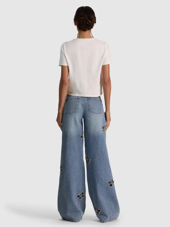 ALICE + OLIVIA EMBELL CUTOUT JEAN - BEYMEN