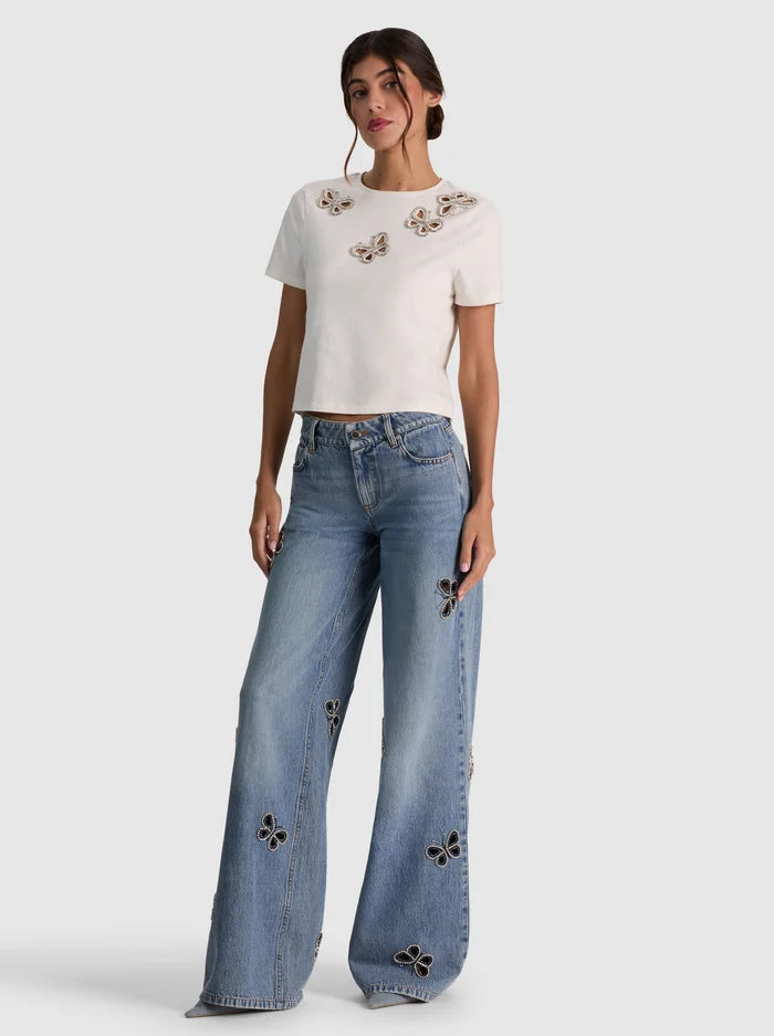 ALICE + OLIVIA EMBELL CUTOUT JEAN - BEYMEN