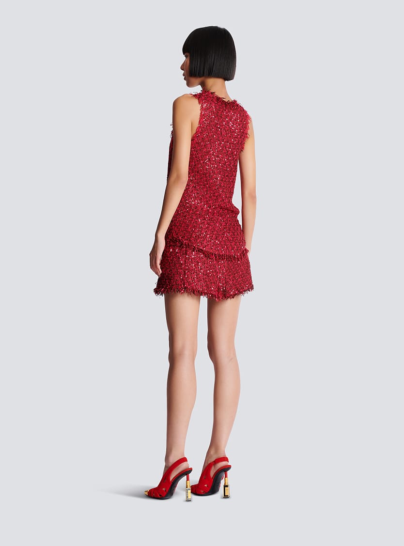 BALMAIN STRAPS GLITTERED TWEED TOP