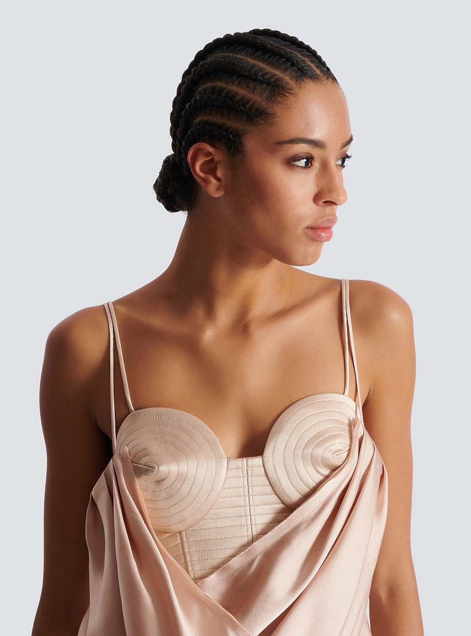 BALMAIN BUSTIER SATIN DRAPED TOP - BEYMEN