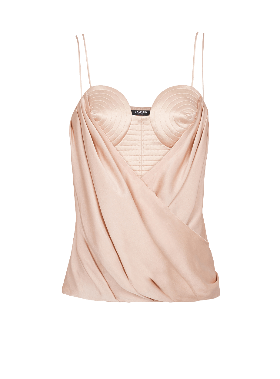 BALMAIN BUSTIER SATIN DRAPED TOP - BEYMEN