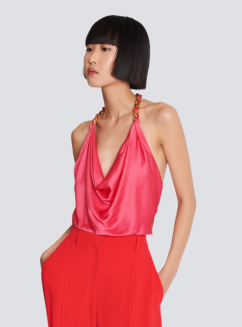 BALMAIN STRAPS DRAPED SILK CREPE TOP