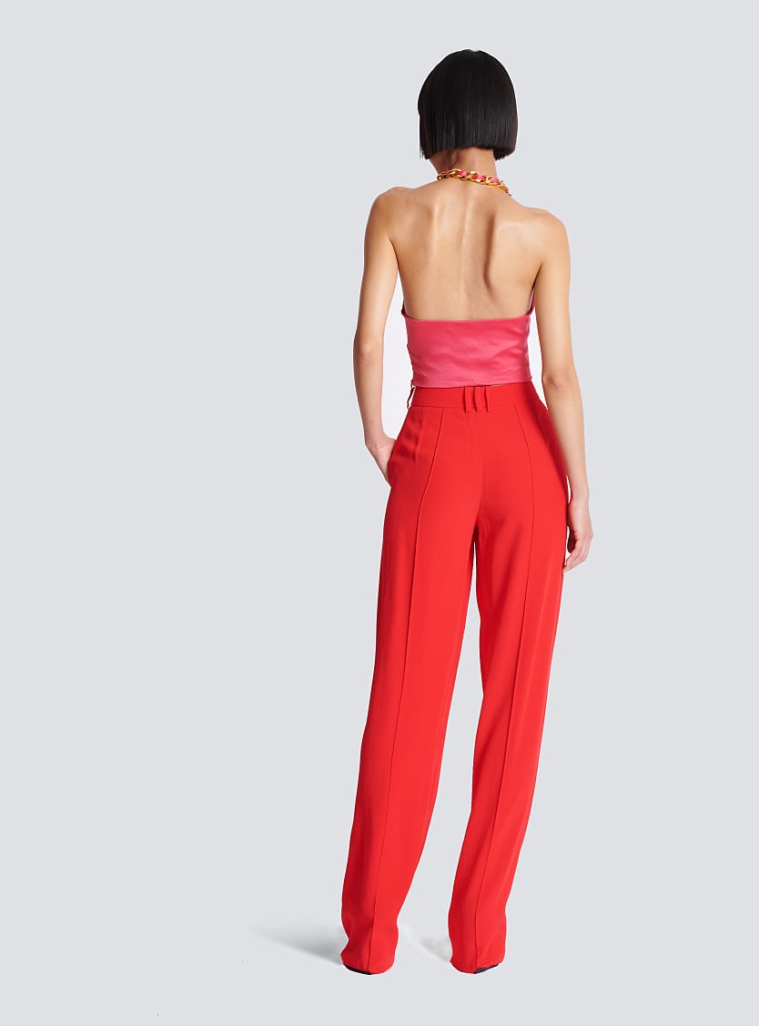 BALMAIN STRAPS DRAPED SILK CREPE TOP