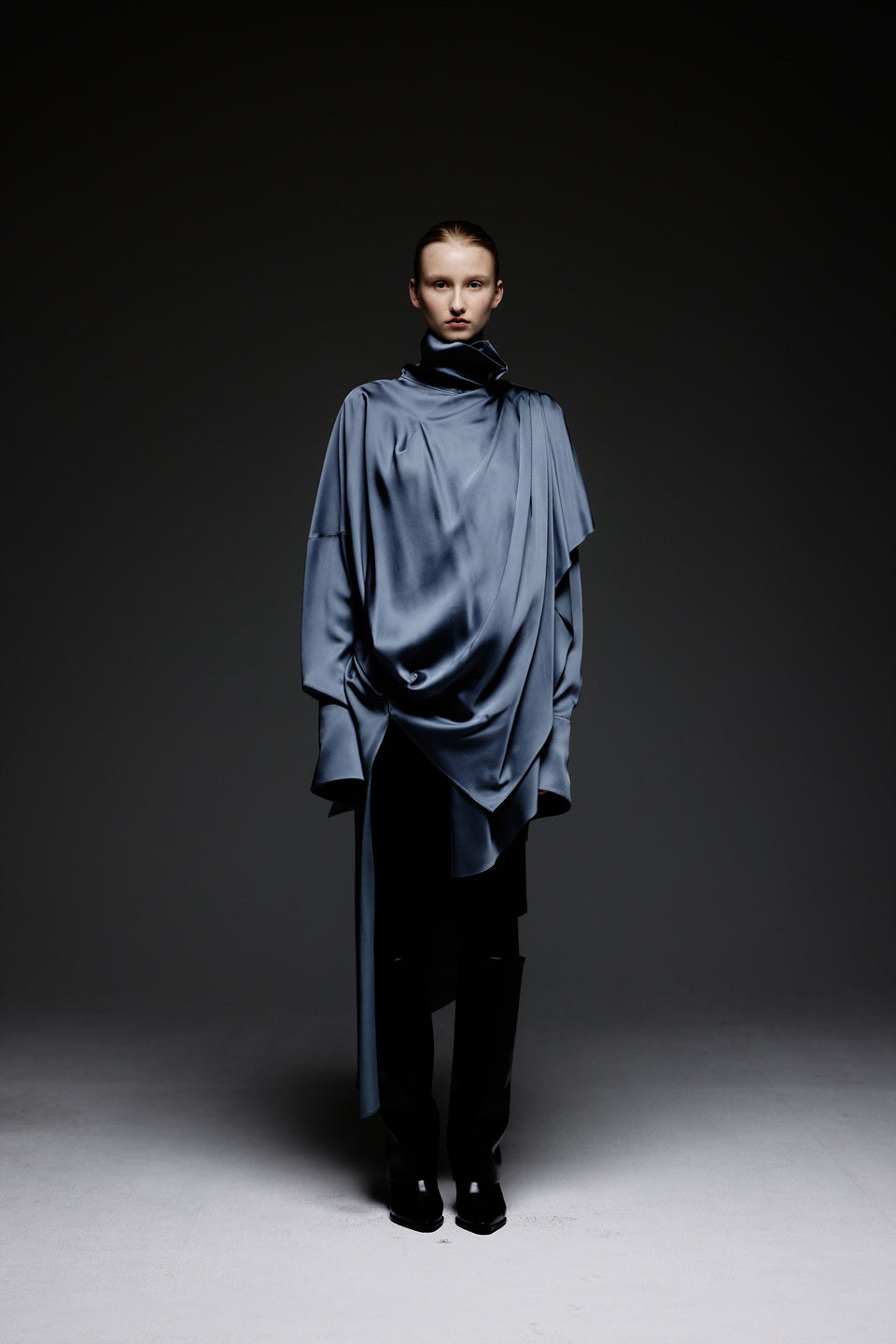 GAZE DE LIN DRAPED SHAWL SATIN SHIRT DRESS - BEYMEN