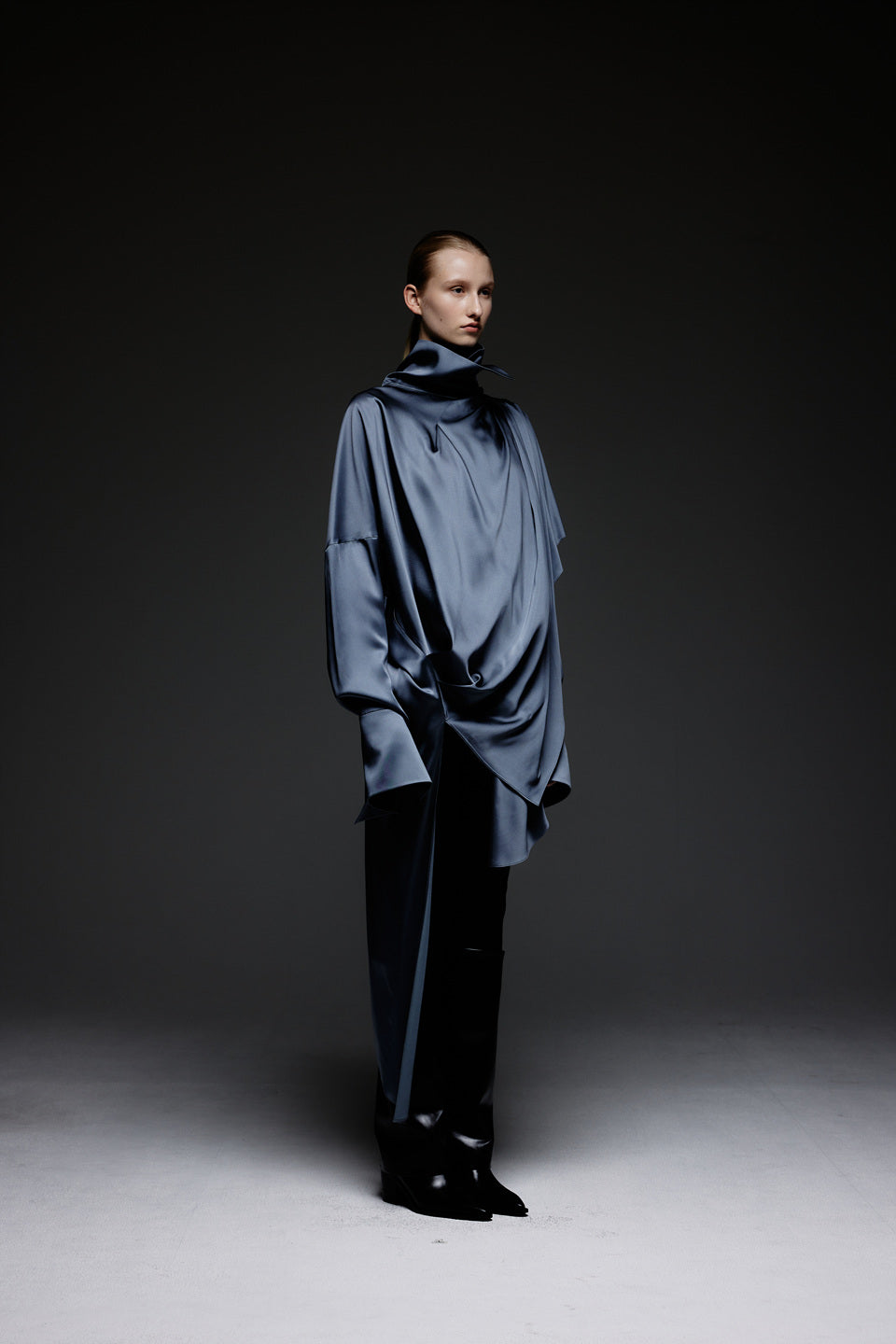 GAZE DE LIN DRAPED SHAWL SATIN SHIRT DRESS - BEYMEN