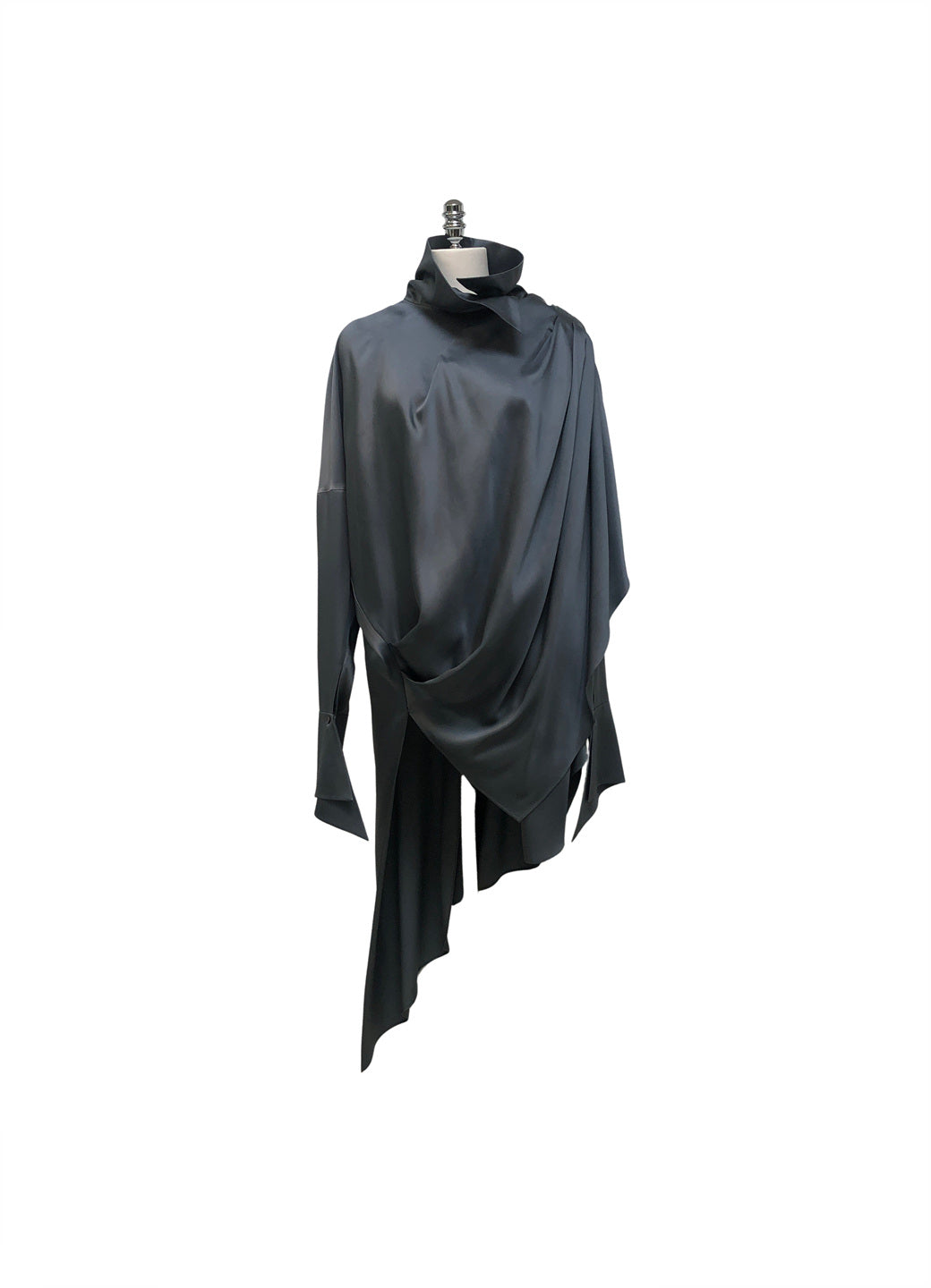 GAZE DE LIN DRAPED SHAWL SATIN SHIRT DRESS - BEYMEN