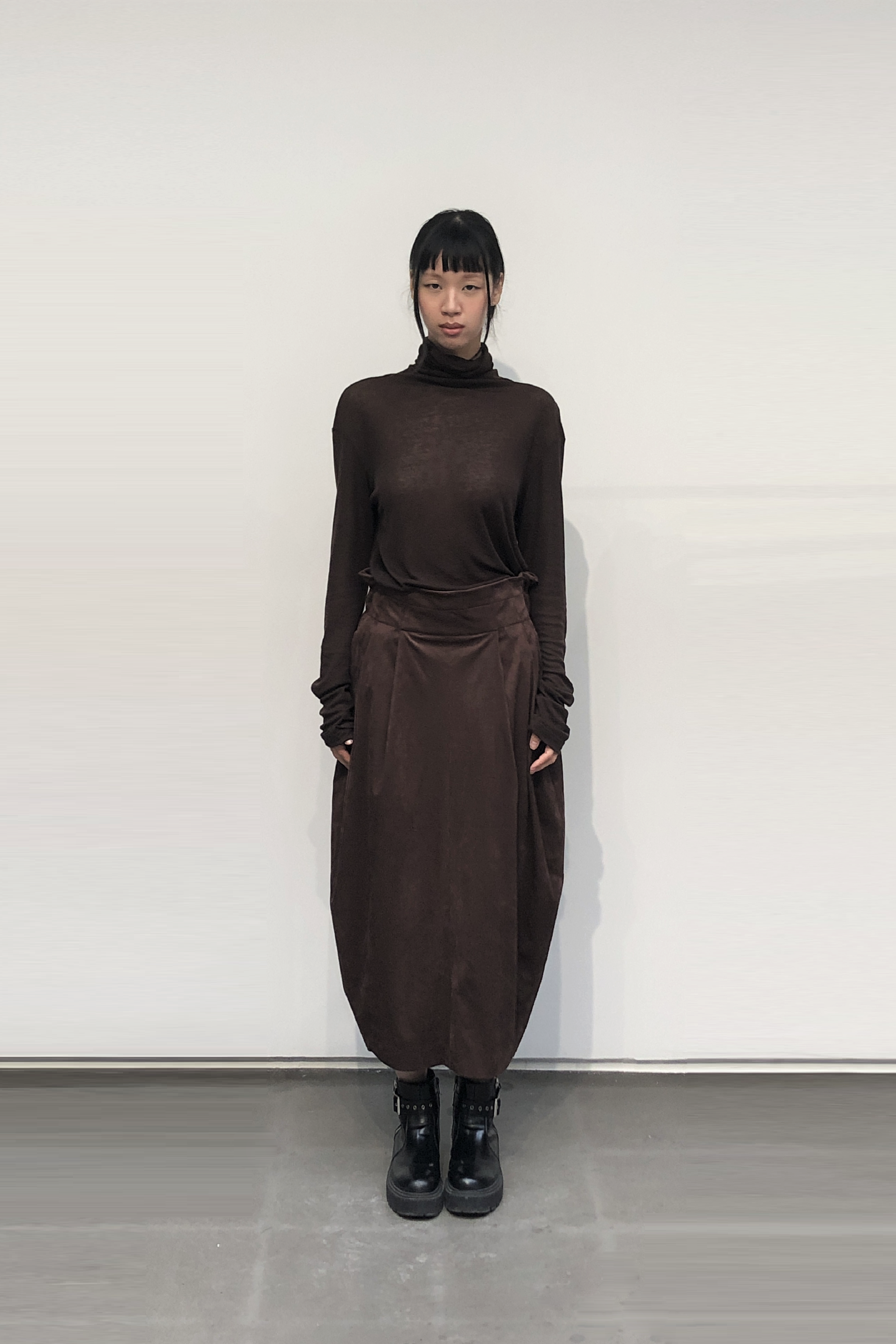 GAZE DE LIN FAUX SUEDE BARREL SKIRT