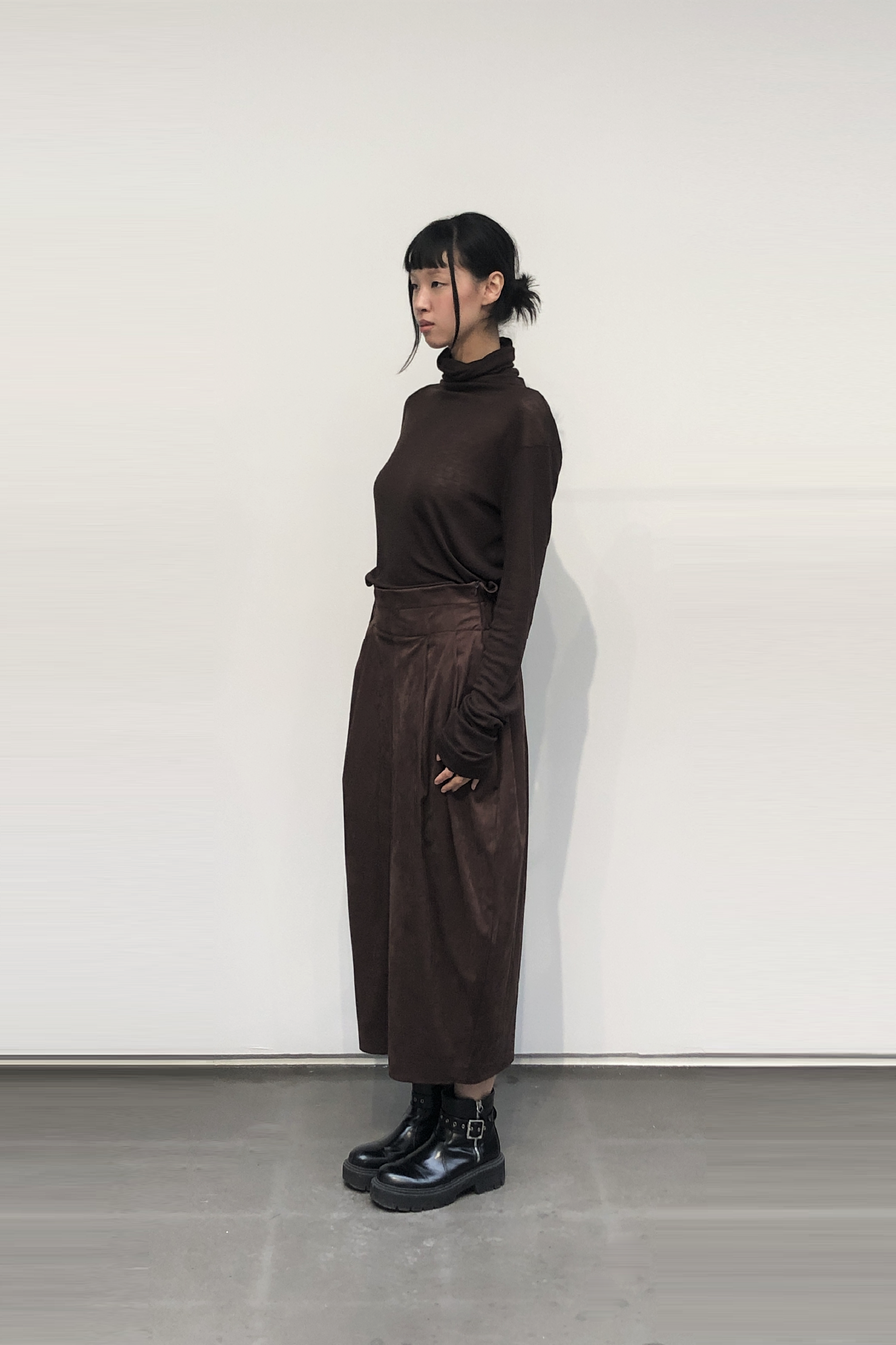 GAZE DE LIN FAUX SUEDE BARREL SKIRT