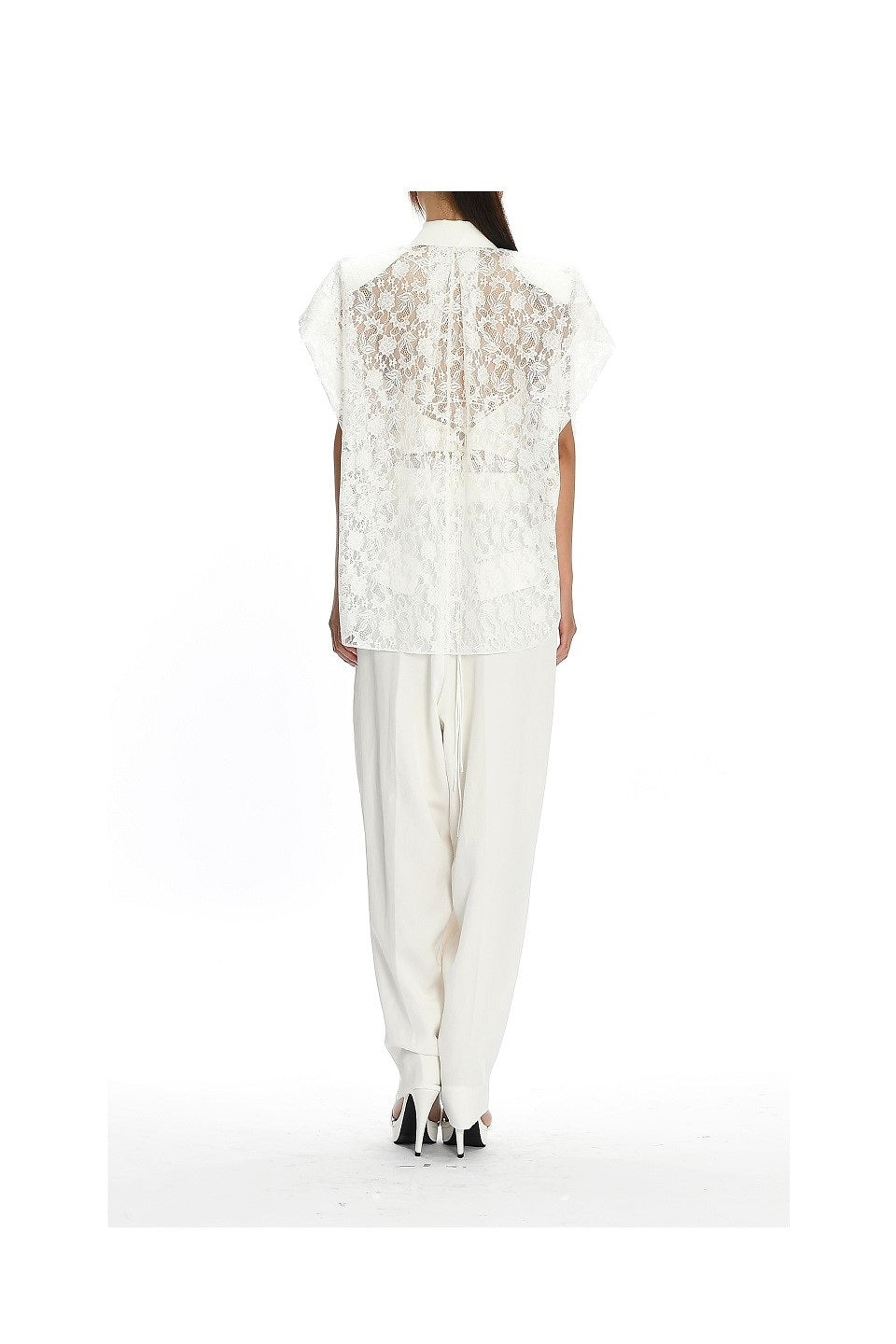 GAZE DE LIN A DRAPED SLEEVELESS LACE BLOUS - BEYMEN