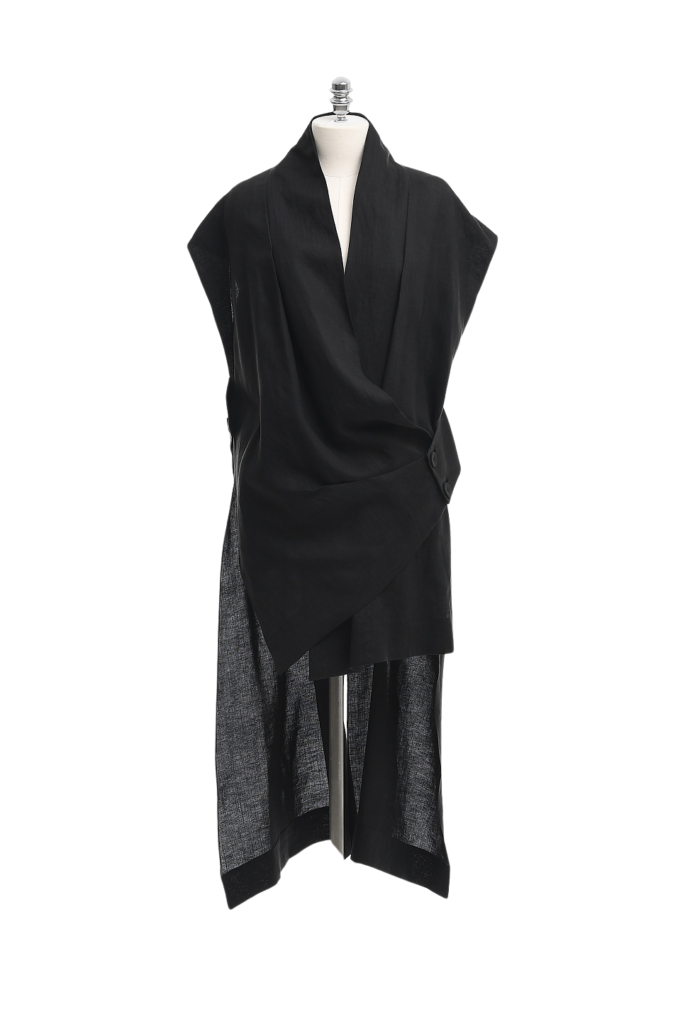 GAZE DE LIN DRAPE COLLARLESS LINEN VEST - BEYMEN