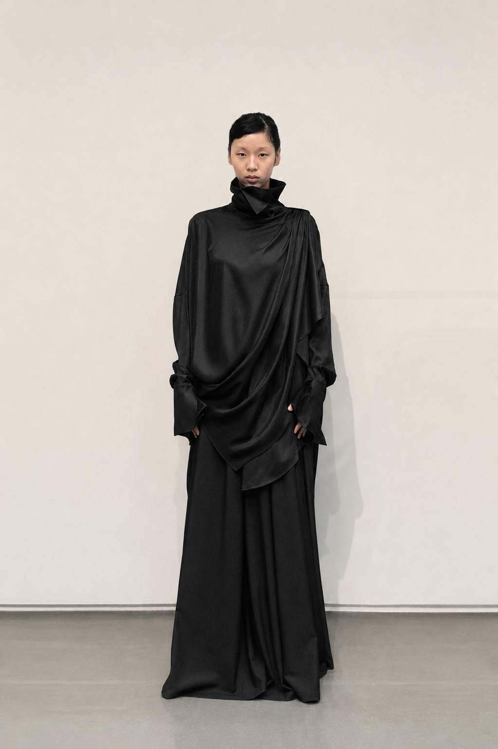 GAZE DE LIN DRAPED SHAWL SHIRT DRESS